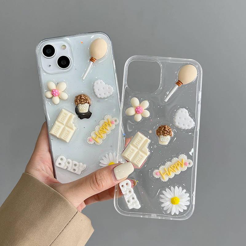 Soft Case Transparan Motif Cokelat Putih 3D Untuk iPhone 13 12 11 Pro MAX Mini X XS MAX XR SE 2022 2020 7 8 Plus