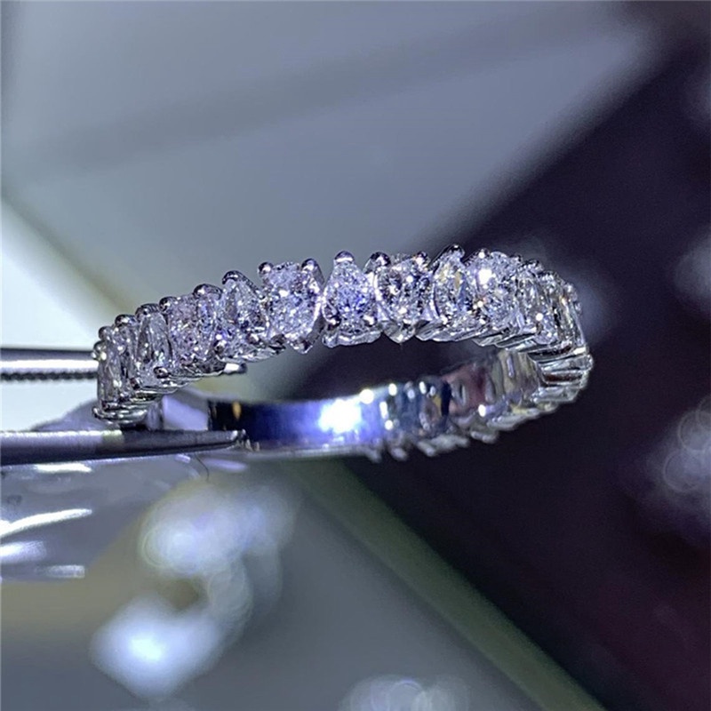 Cincin Wanita Warna Silver Hias Kristal Cubic Zirconia Untuk Pesta Pernikahan