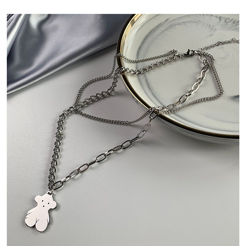 Sederhana double wall cute bear kalung wanita in hip hop smiley face liontin kalung online influence