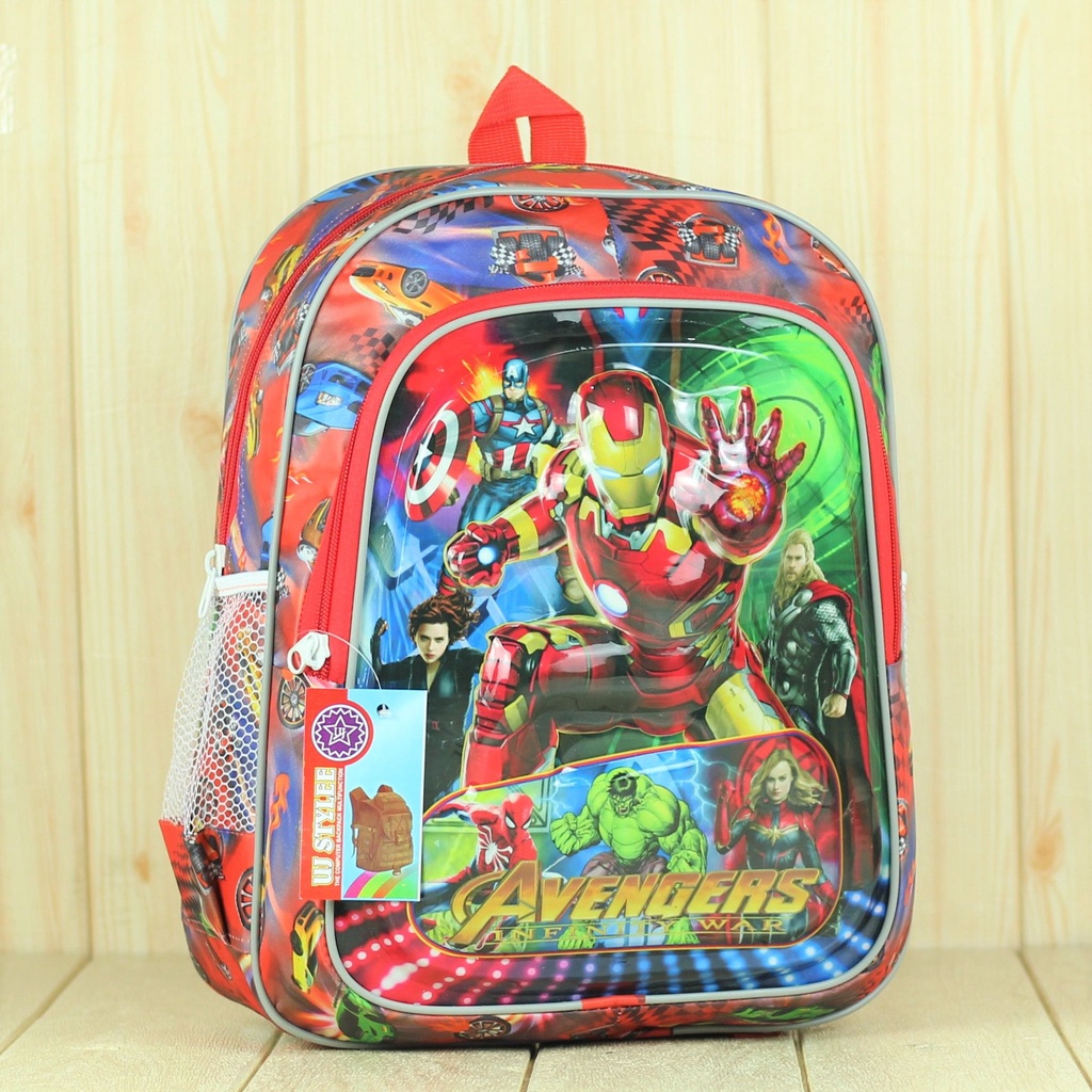 Tas Sekolah Anak Laki Laki TK Lampu Avengers Merah  Gambar Kartun Karakter Terbaru Lucu Premium SD SMP Mini Murah BT-21 Motif Karakter Berkualitas