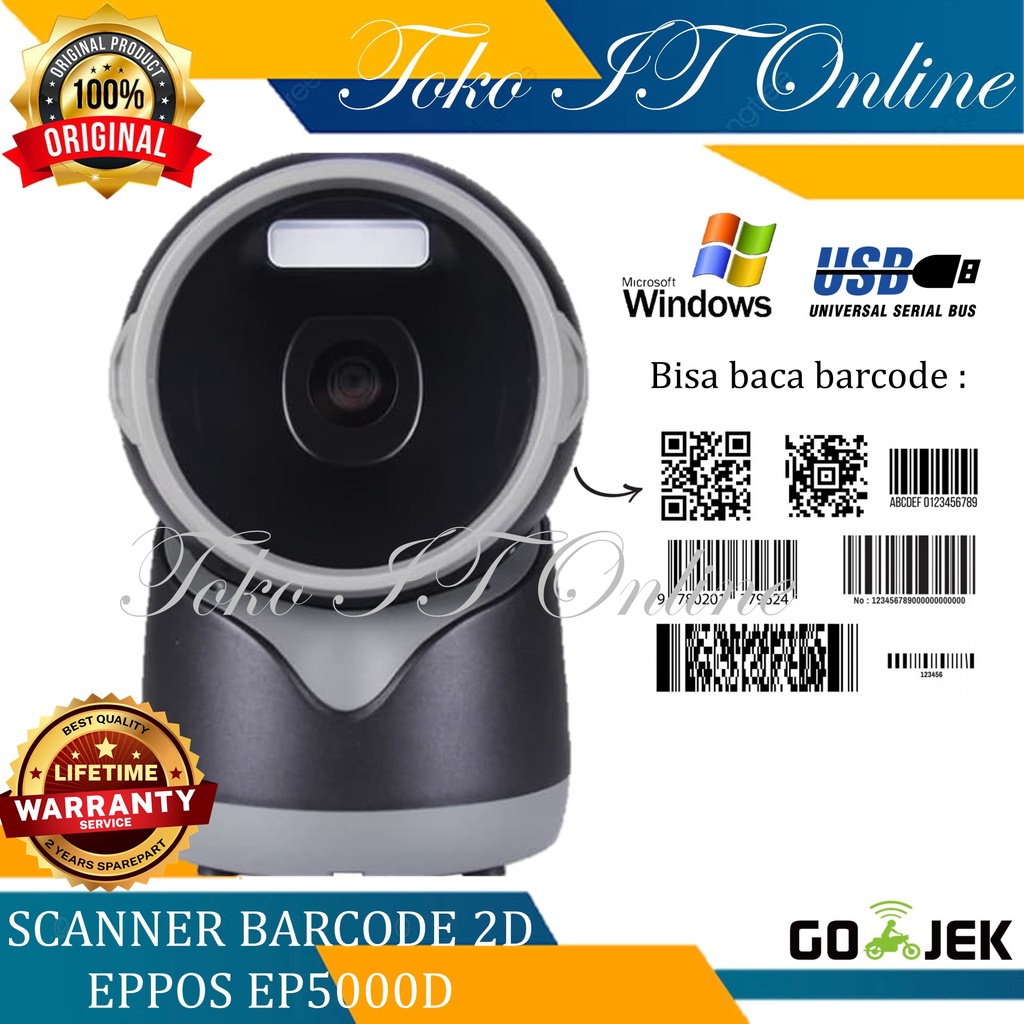 EPPOS EP-5000D 2D OMNI BARCODE SCANNER (QR CODE/PDF417/EFAKTUR) AUTOSENSE