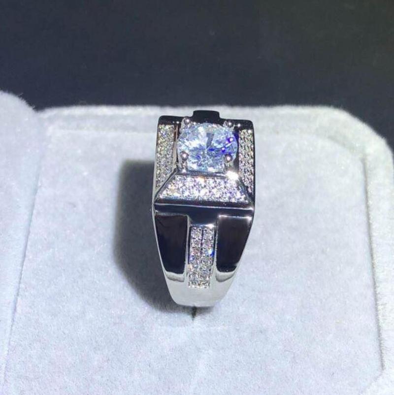 Cincin Berlian Platinum Pria Wanita Fashion Perhiasan Kristal Zirkon Kawin Perak Rings