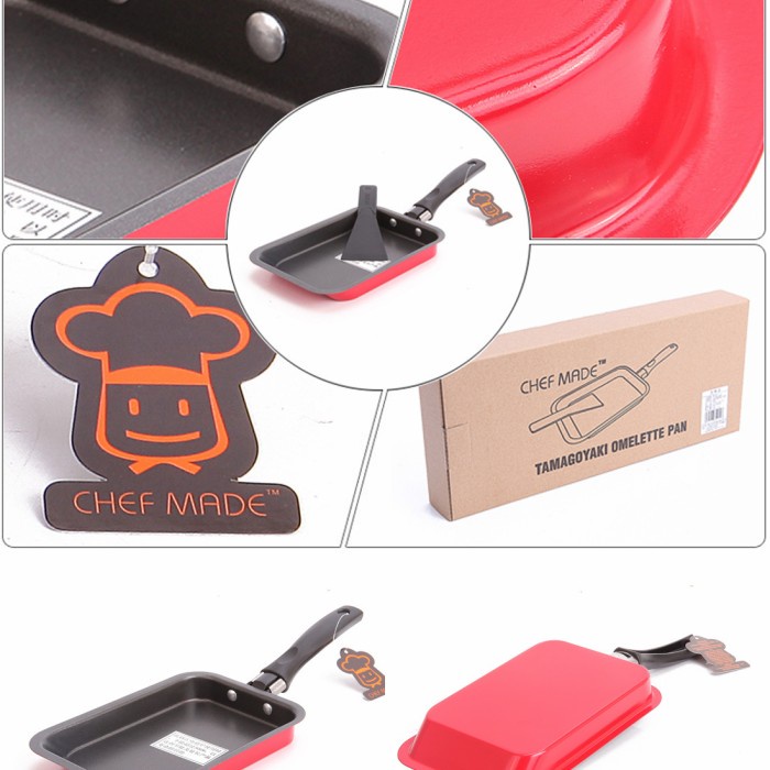 Chefmade WK3003 - Non Stick Tamagoyaki Omelette Pan / Wajan Omelette - Merah