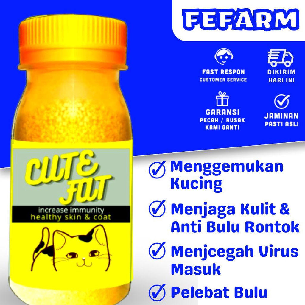 CUTE FAT - Vitamin Penggemuk dan Bulu Kucing Penumbuh Bulu Kucing Pelebat Bulu Obat Bulu Rontok FEFARM