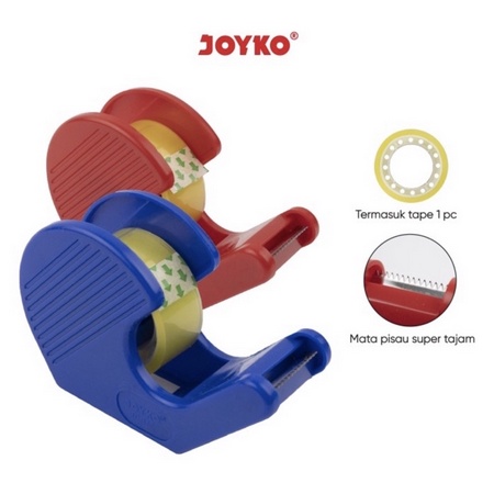 jOYKO TAPE CUTTER / TAPE DISPENSER PORTABLE MINI - KECIL FREE ISOLASI BIRU / MERAH REFILL / ISI ISOLASI RED BLUE -