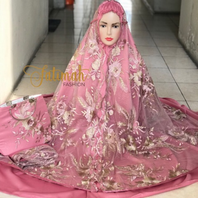 Mukena ALGANI Motif Bunga Mawar Timbul super MEWAH TAS BEHEL / MUKENA ALGANI MURAH / AL GANI MURMER
