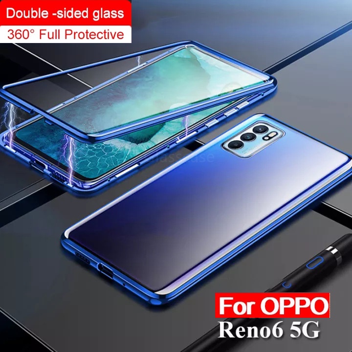 oppo reno 6 7 5g reno6 reno7 4g 5g casing double sided glass flip phone case magnetic magnet metal b