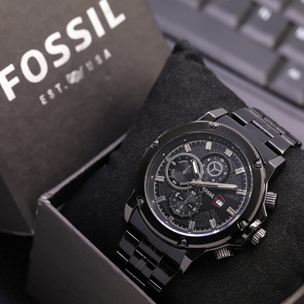 Best Seller  Jam Tangan Pria Fx 8515-TL Chrono Hiasan Tali Rantai Tanggal Aktif Free Box Ori dan Bat
