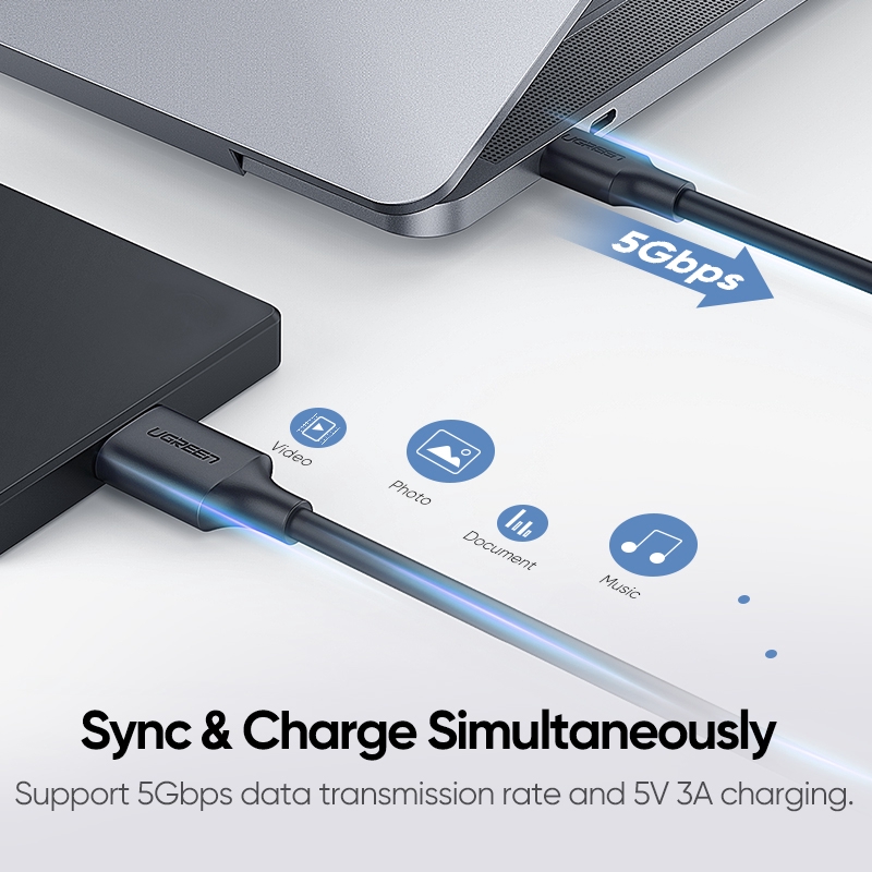 【Stok Produk di Indonesia】Ugreen 1m Kabel Data Sync USB Tipe C Ke Micro B 3.0 5Gbps 3A Panjang  Untuk Macbook Hard Drive Disk HDD SSD