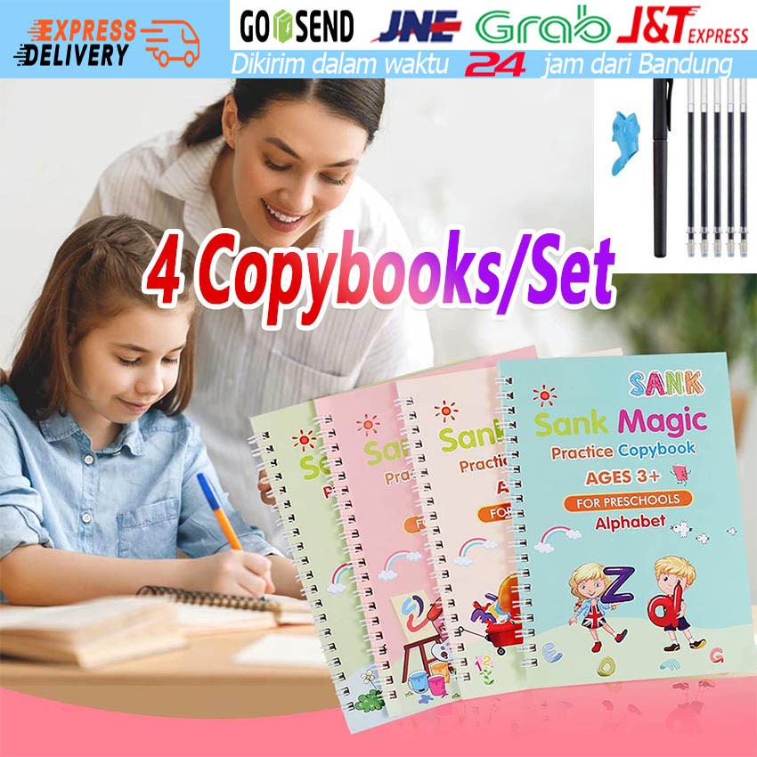 

4PCS Calligraphy Copybook Sank Magic Practice Kid'sEarly Learning Writing Lettering Practice Book