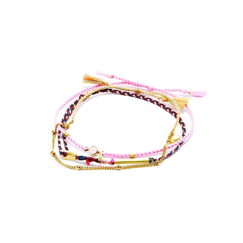 Gelang Tali Gypsy Boho 1 Set Atlantis Soft Pink Allside