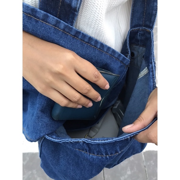 Denim Korean Jeans Slingbag Kasual Plain Unisex -Tas Wanita Pria Casual Import Big size Rama