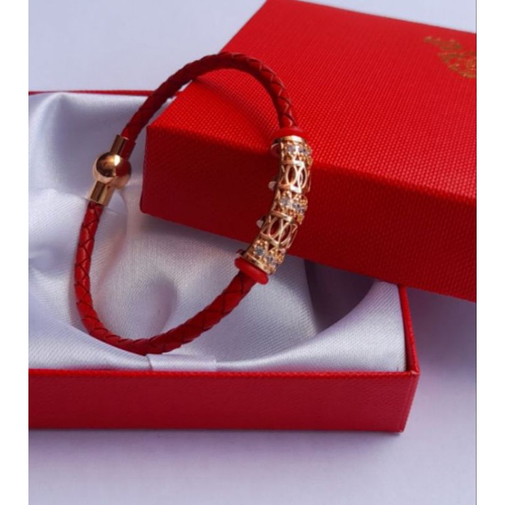 GELANG TALI WANITA LAPIS EMAS LIONTIN CHARM.TALI KULIT BUSANA  PREMIUM QUALITY