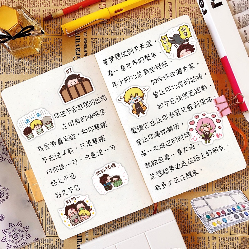 Baru Kimetsu Tidak Yaiba stiker Kartun Jepang cangkir Jurnal bahan phone case dekoratif Jurnal stike