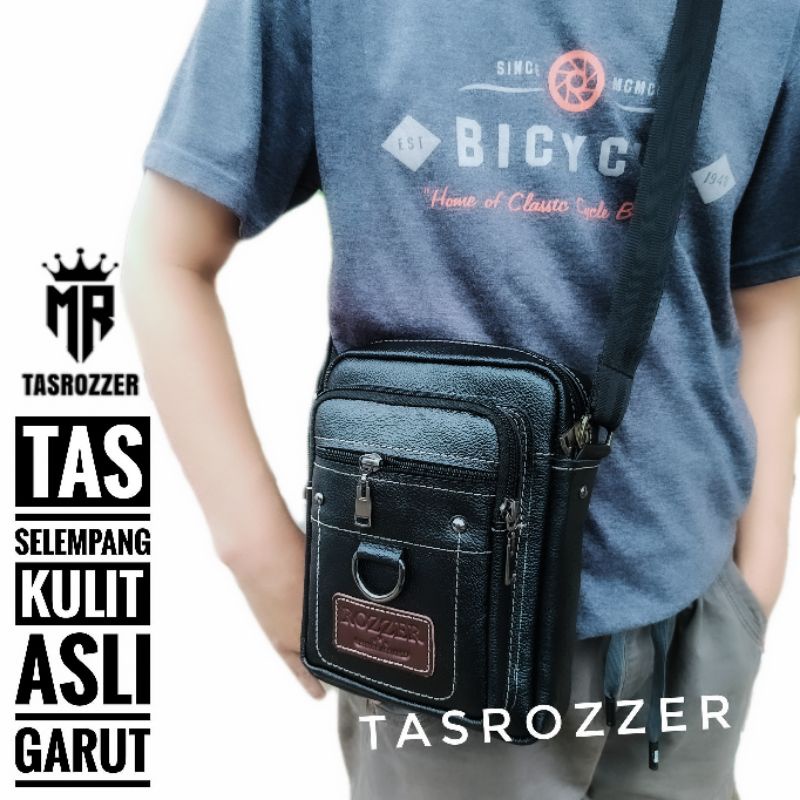 Tas selempang pria kulit asli Garut by ROZZER tahan api