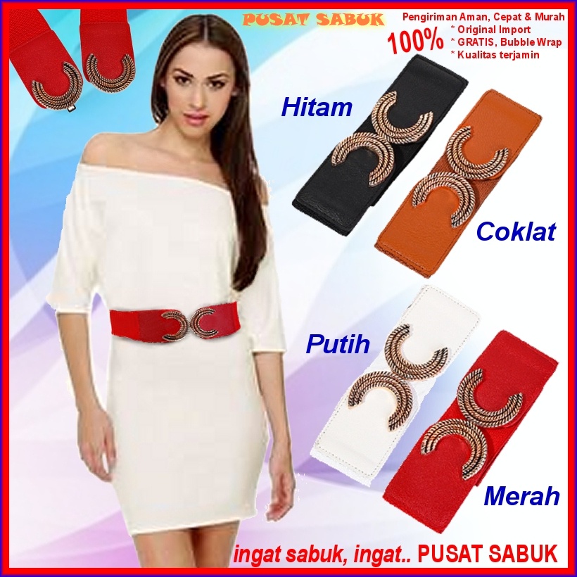 Belt Sabuk Wanita Obi Karet Lebar Women Ikat Pinggang Fashion Gesper Cewek Korea Oby Besar Gasper Panjang Jumbo Big size Cantik Kekinian Hitam Merah