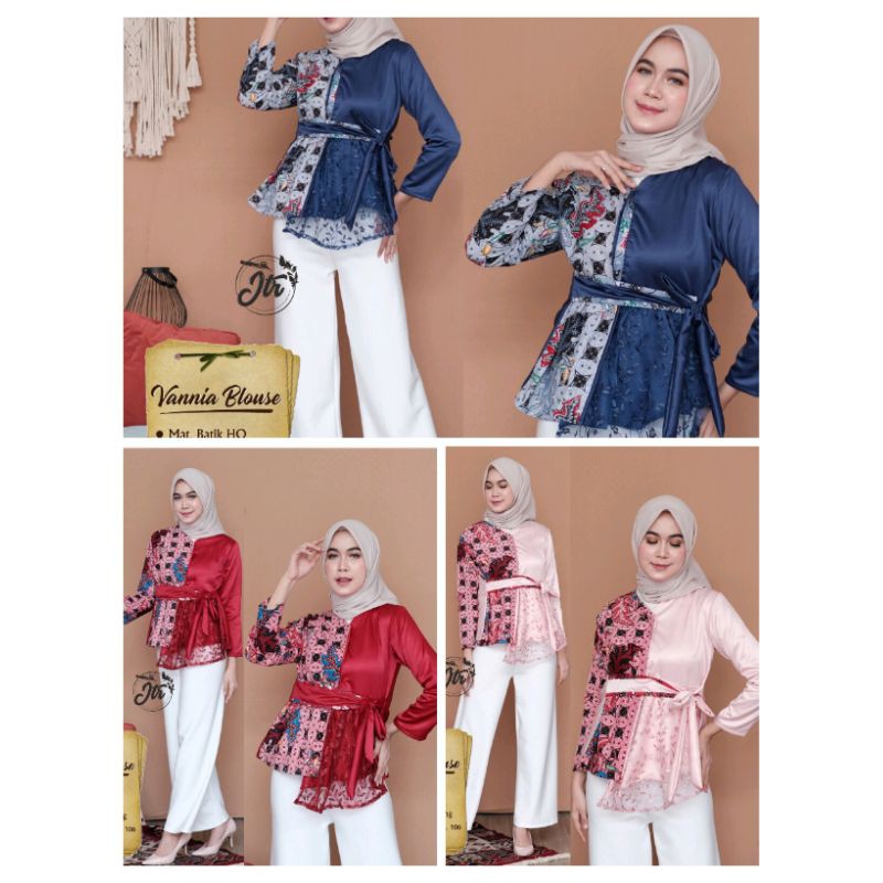 MODEL ATASAN WANITA TERBARU BATIK WANITA KEKINIAN BLOUSE BATIK KERJA KOMBINASI VANIA 2022