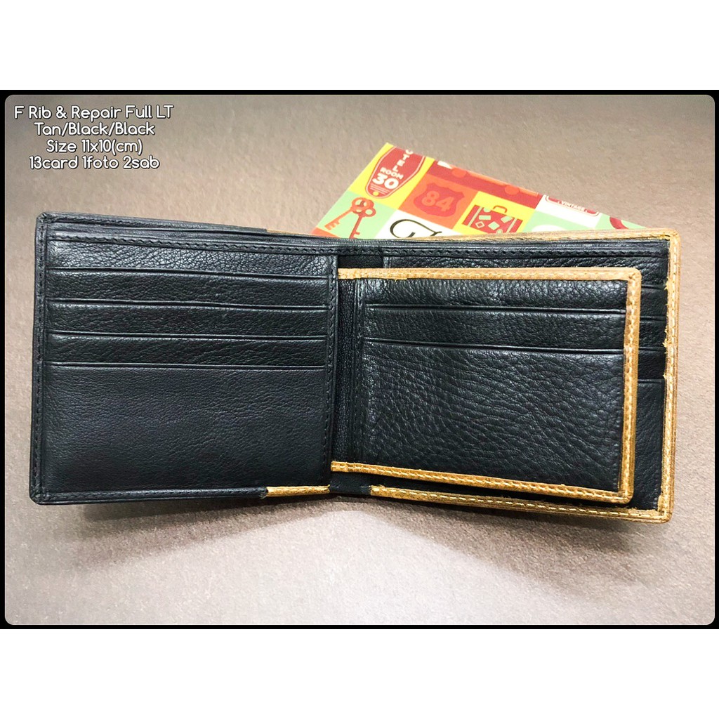 dompet kulit F rib &amp; repair FULL LT tan black black replica bahan kulit sapi asli