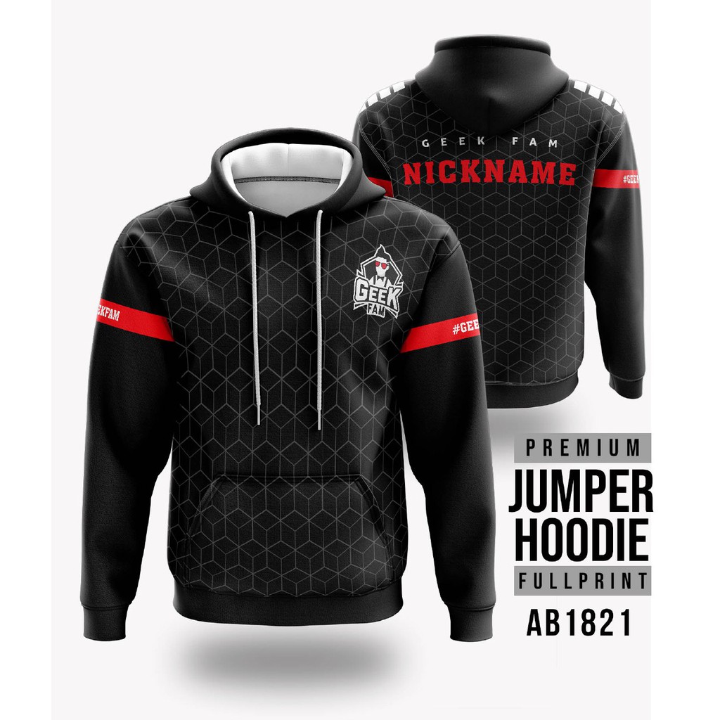 Jaket Hoodie Pria Custom Geek Fam 2021 Hitam -Jumper Hoodie Full Print - AB1821
