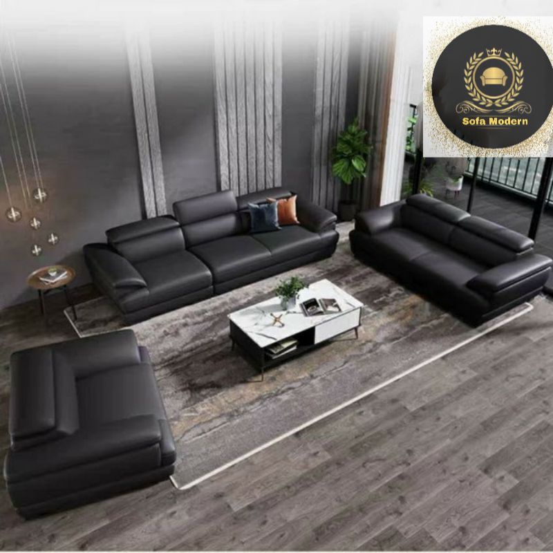 Sofa 321 Seater Fullset Meja Warna Hitam Super Mewah Elegant Minimalis Ruang Tamu