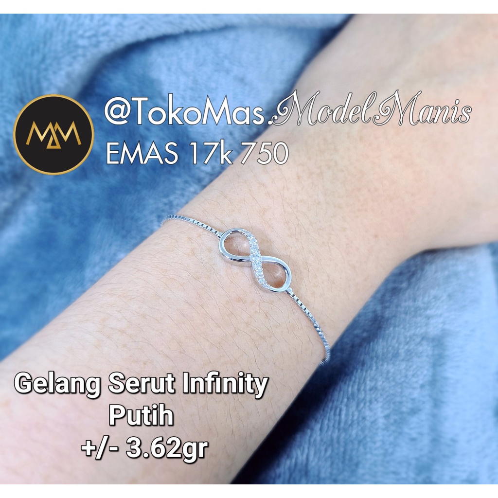 Gelang Infinity Serut emas rosegold putih 750 kadar 18k