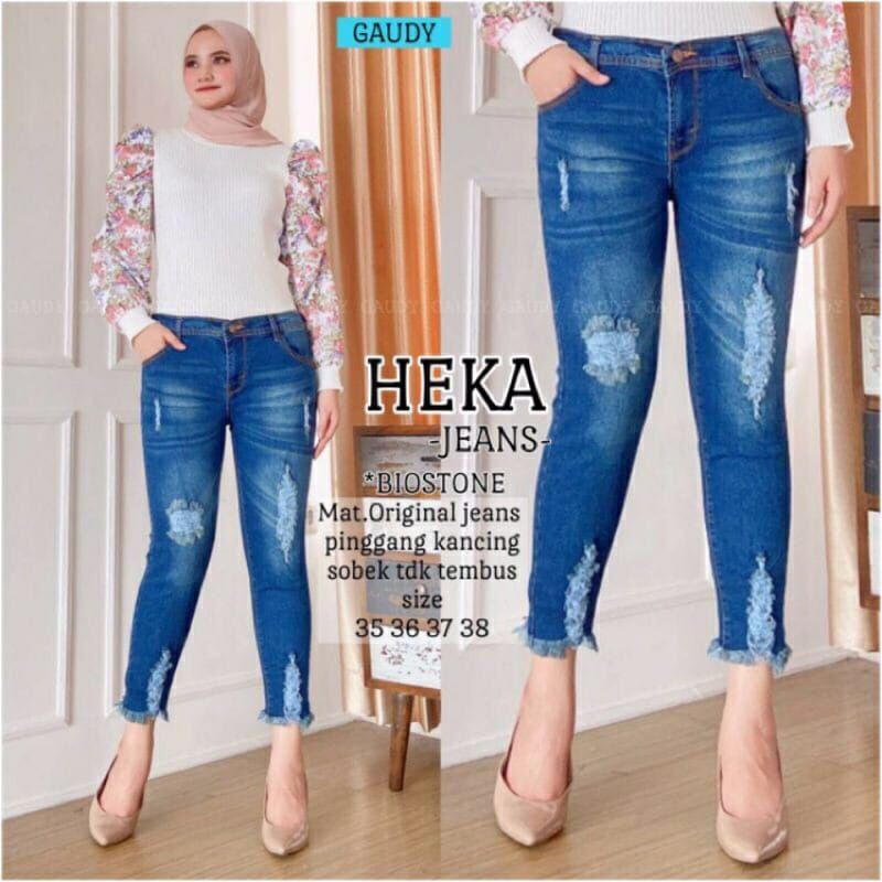 Heka Celana Jeans Wanita Sobek Laser Terkini Rekomendasi Citayem Influencer