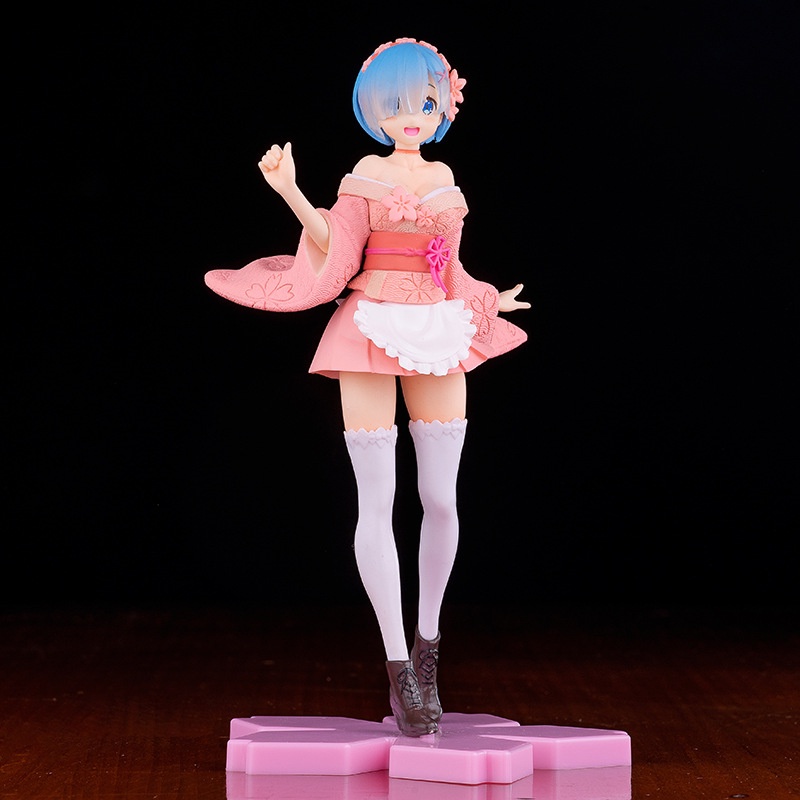 Mainan Action Figure Anime Re: Life In A Different World From Zero Rem Dengan Sakura Kimono Pink 23cm Bahan PVC