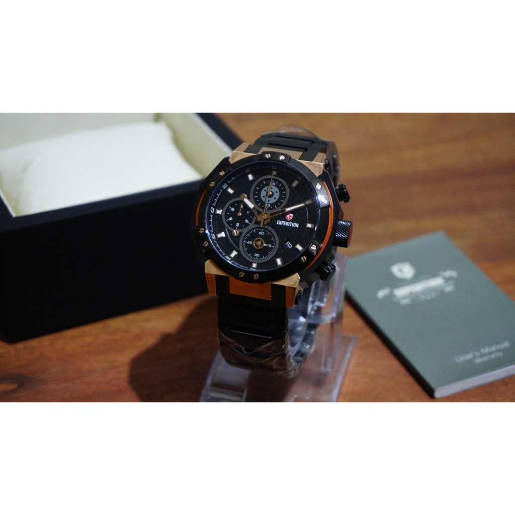 Jam Tangan Pria Expedition Murah E6385M Black Rosegold Original