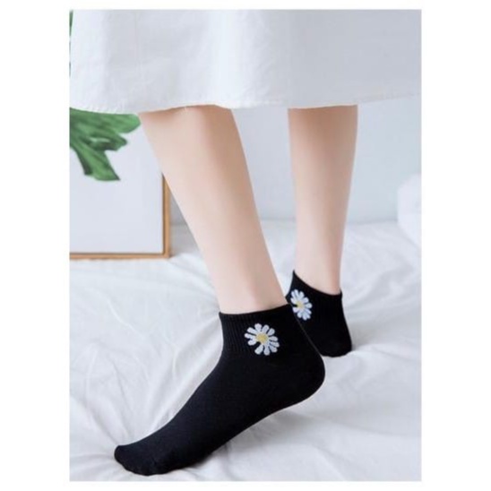 Gobra ♕ KK013 Kaos Kaki (Tanpa Kemasan) Wanita Tipis Pendek Semata Kaki Motif Bunga Fashion Korea Women Sock Import Murah