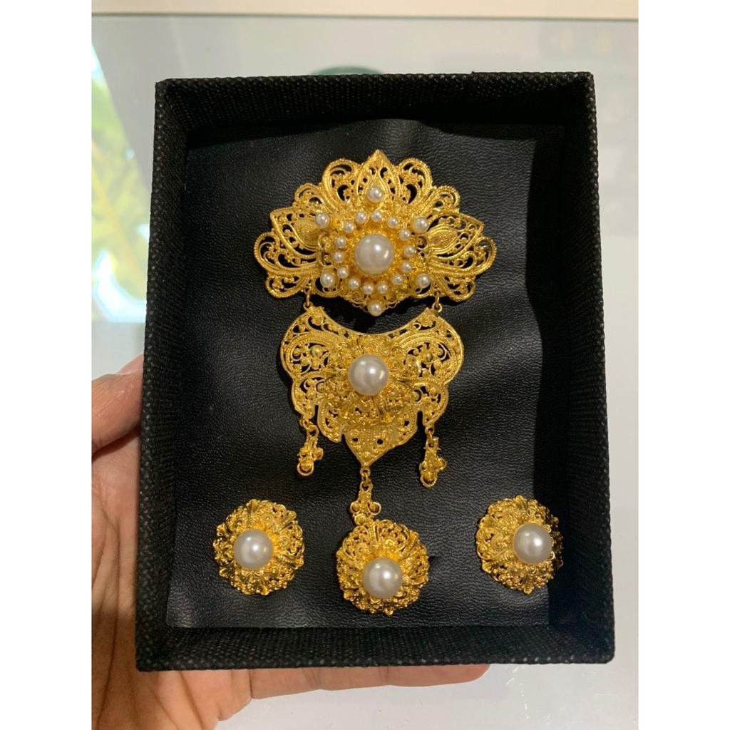 Bros alpaka bali motif kipas sirkon korea-mutiara