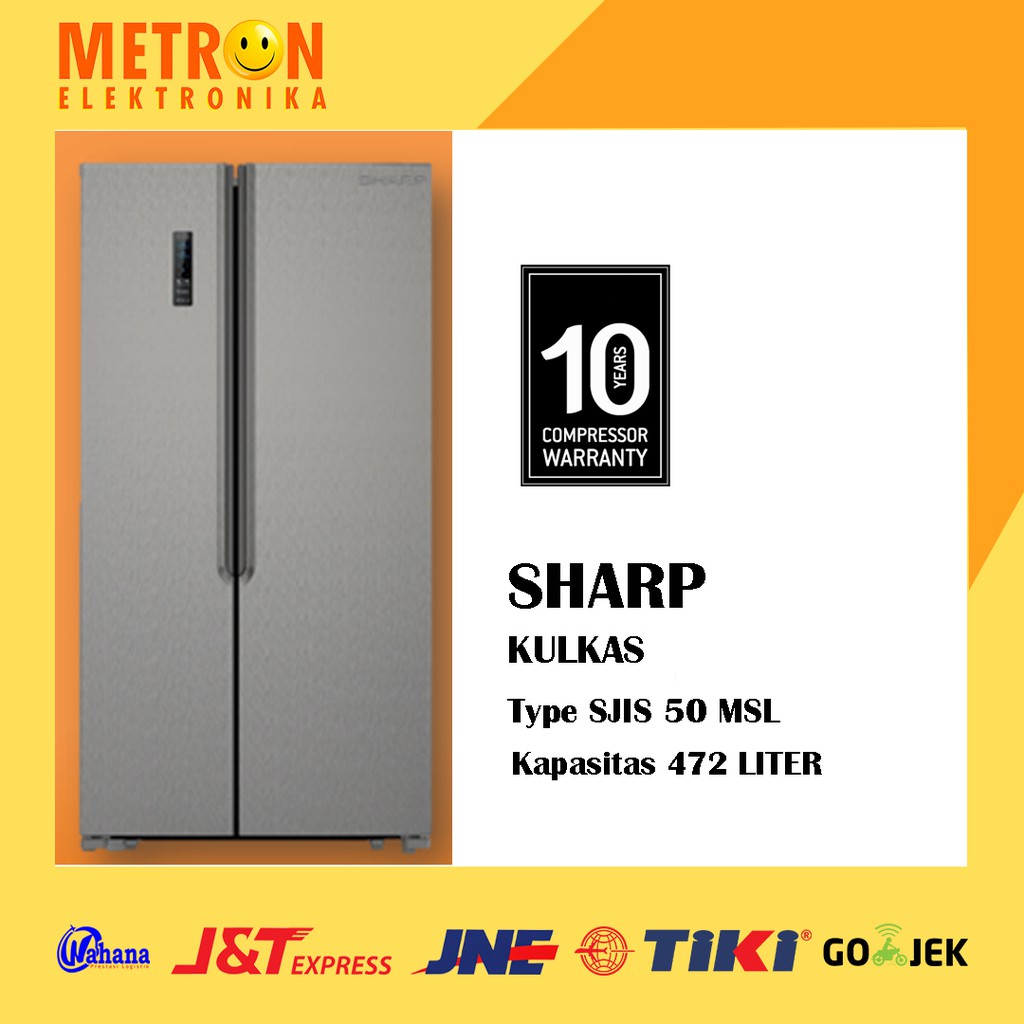 SHARP SJIS 50 MSL SILVER KULKAS  SXS 472 LITER  INVERTER / SJIS50MSL