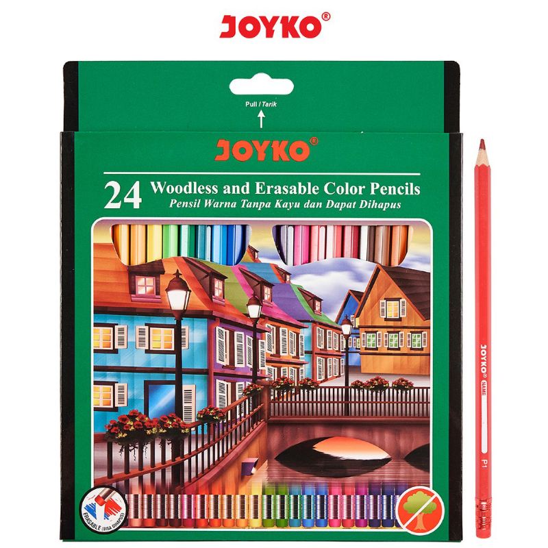 Pensil Warna joyko ada penghapus pensil warna Erasable joyko Color Pencils Hexagonal Grip