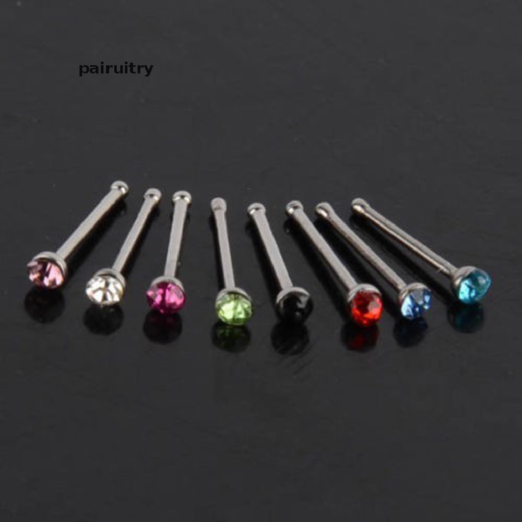 Prt 40pcs Anting Tindik Hidung Bahan Stainless Steel Hias Kristal Berlian Imitasi PRT