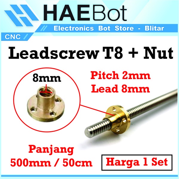 Jual Haebot Lead Screw Leadscrew Mm T Lead Pitch Mm Nut Besi Ulir Cnc D Printer Acme