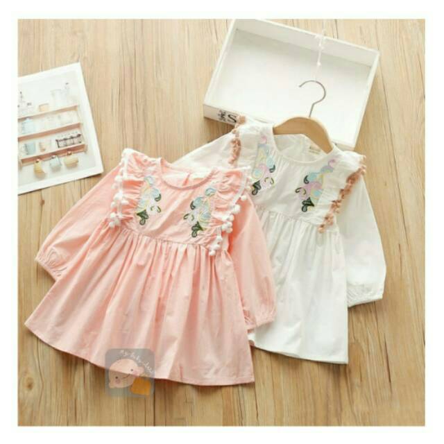 BLOUSE ATASAN BAJU ANAK PEREMPUAN POLOS ALEA - PUTIH PINK (2 3 4 5 6 7 TAHUN)
