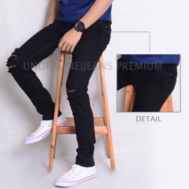 Skinny Ripped jeans pria celana sobek pria streath