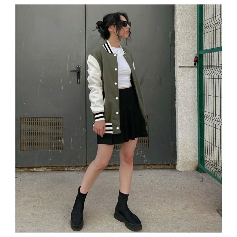 DARK BASEBALL 2XL 3XL Varcity Jacket Oversize Pria Wanita-Jacket Pria Wanita Style Kekinian Korean Style