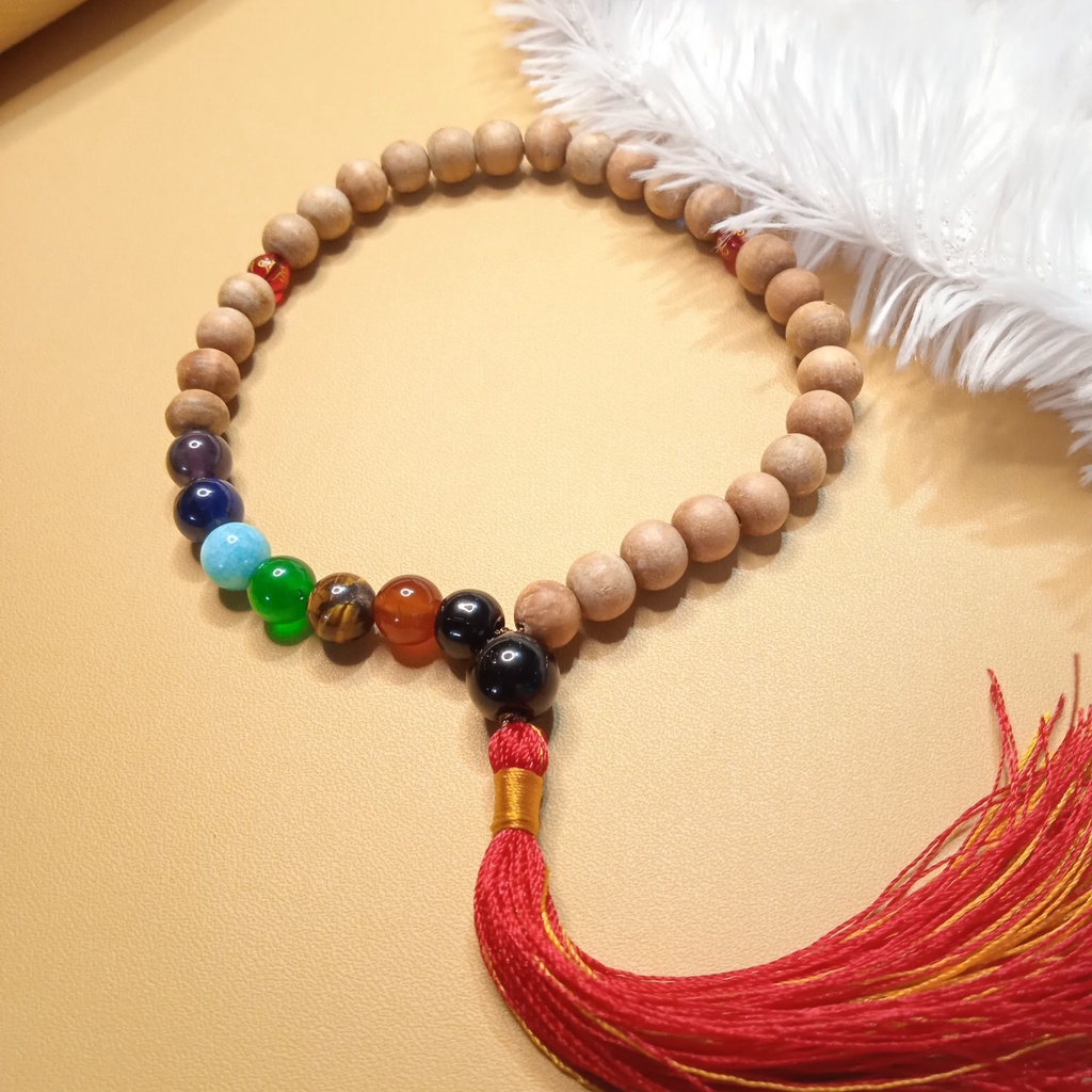 Tasbih 7 Chakra Original Premium Handmade Kayu Cendana Kombinasi Batu Alami