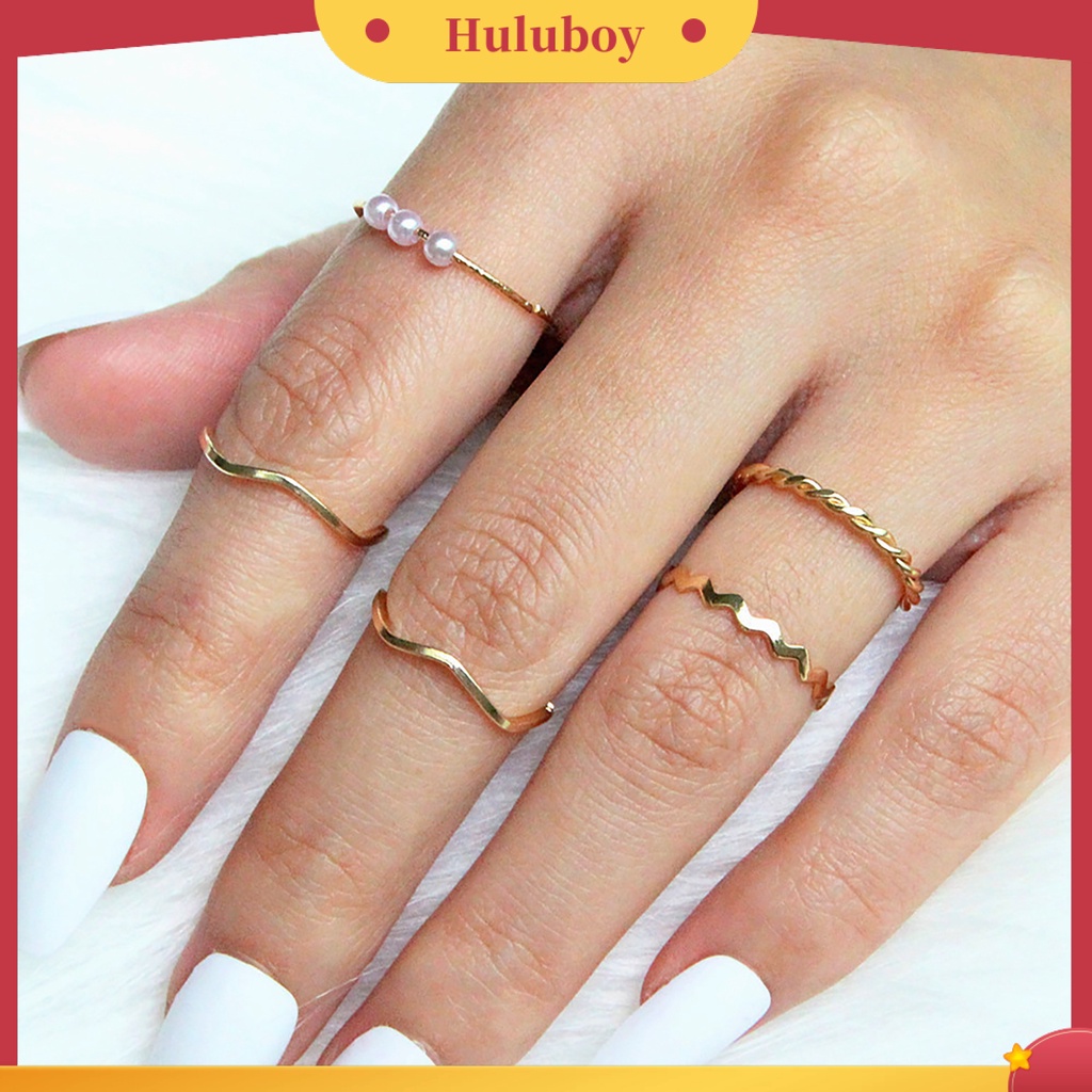 Hu Hu Hu Hu Hu Alat Bantu Pasang Kacamata♡ 5pcs / set Cincin Buku Jari Aneka Bentuk Warna Silver Untuk Wanita