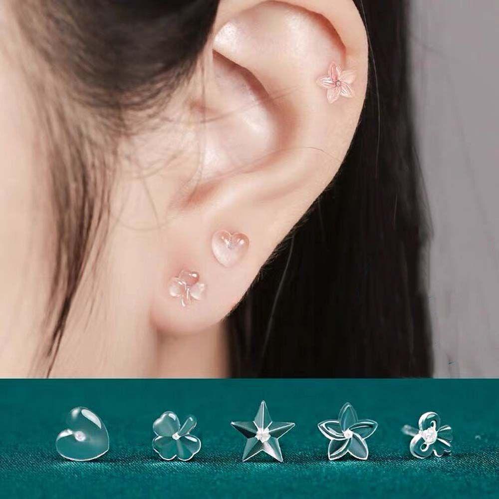 QUINTON Elegant Invisible Resin Earring Simple Korean Style Earrings Female Stud Earrings All-match Transparent Plastic Earrings Anti-blocking Ear Pins Hypoallergenic Pierced Ears Mini Earring