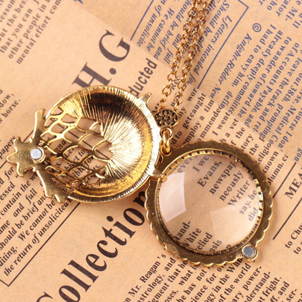 Fancyqube Grandma Gift Magnifying Glass Owl Long Chain Pendant Necklace Vintage Gold Best