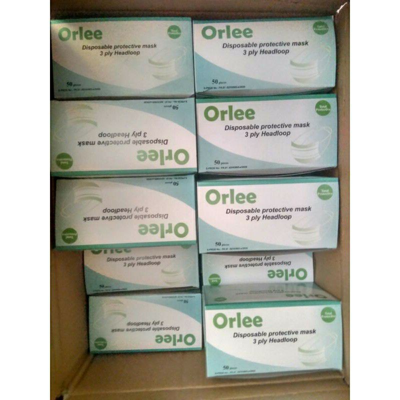 Orlee Non Medis Surgical Mask Cantol Earloop isi 50pc 3ply Sudah Kemenkes