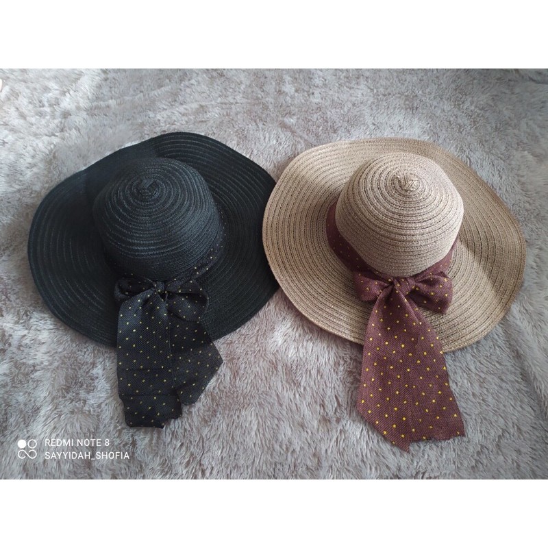 MAY STAR Topi Pantai Rajut Pita Bintik Emas T2