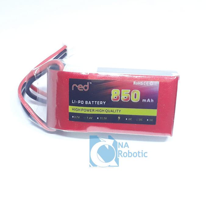 LIPO RED BATTERY 850 MAH 3S 25C JST 11.1V TOP