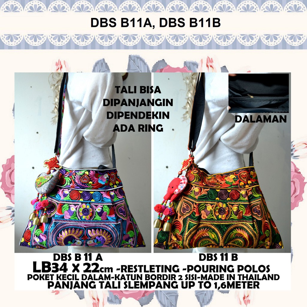 Tas Selempang Wanita Murah Kekinian / Tas Bordir Bunga Wanita / Tas Wanita Etnik Bangkok Thailand