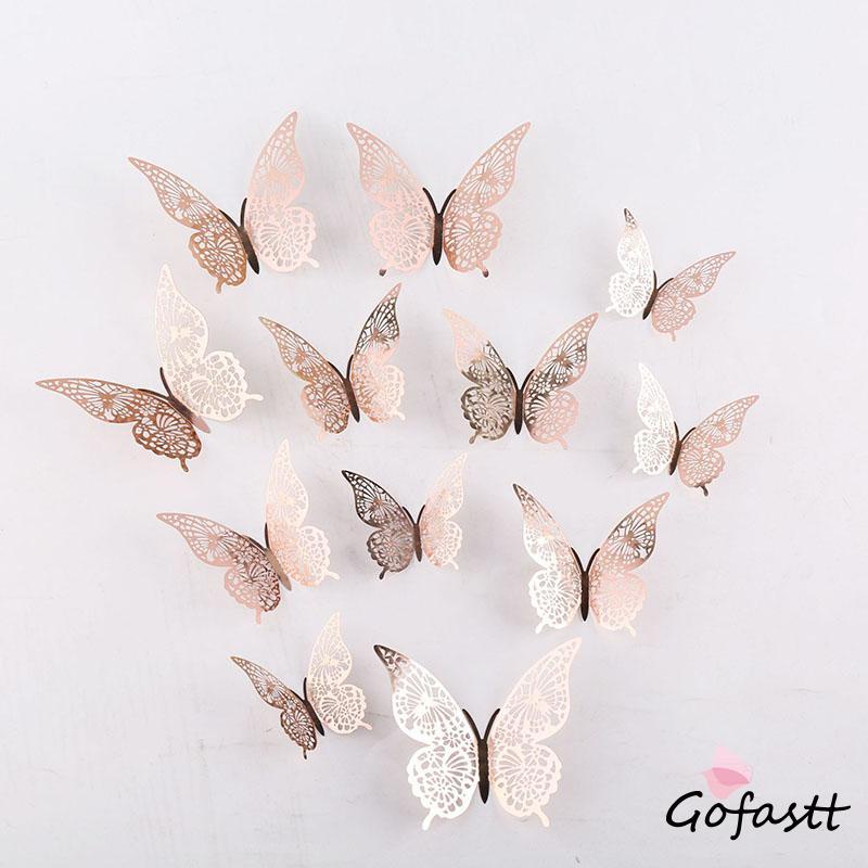 【COD】12pcs Stiker Dinding Desain Kupu-Kupu Hollow 3D Untuk Dekorasi Pesta Pernikahan Butterfly G