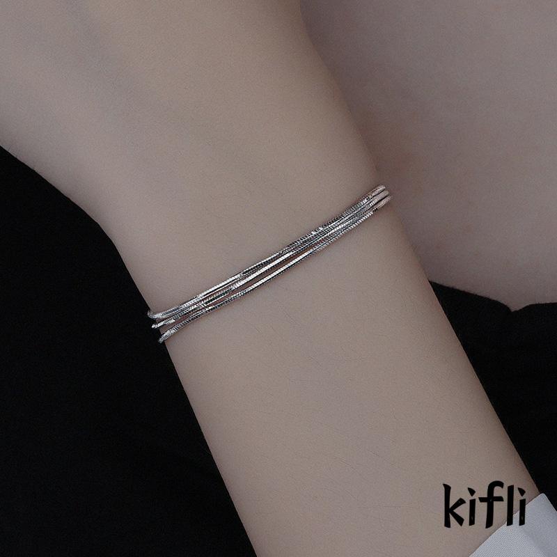 Gelang Rantai Tulang Ular Tiga Lapis Bahan 925 Sterling Silver Untuk Wanita