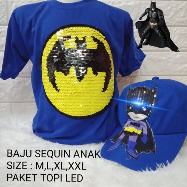 Kaos led motif superhero free topi led bisa menyala