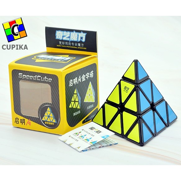 Rubik QIYI Qiming A Piramid Pyraminx Segitiga Magic Cube 3x3 Black Mainan Anak