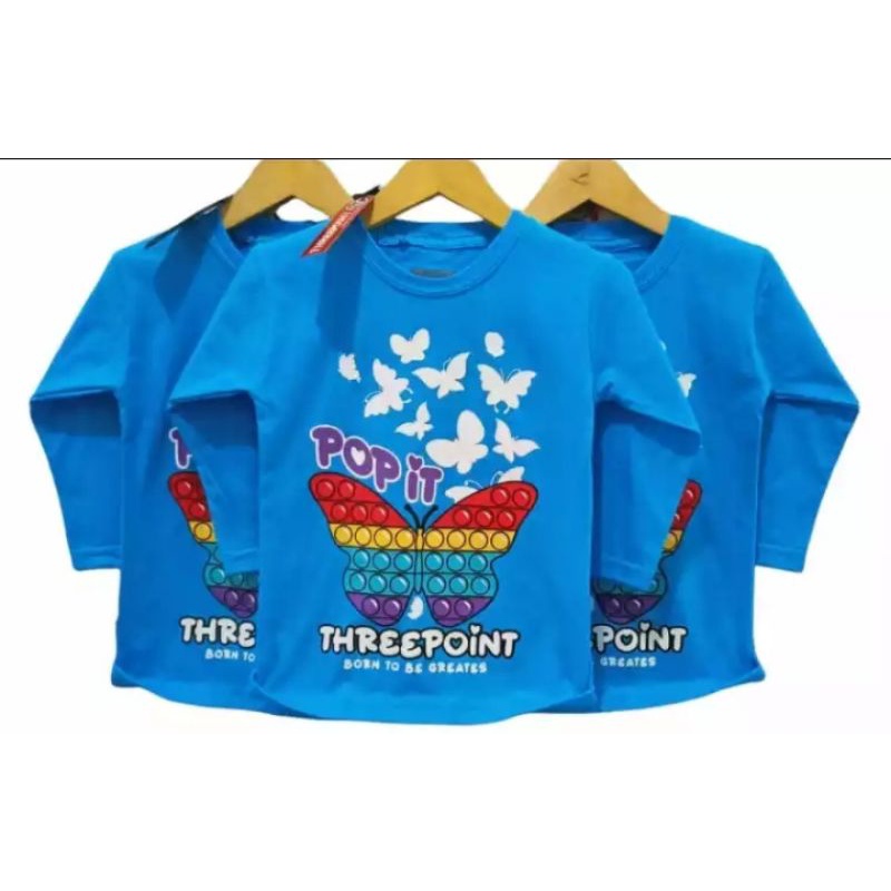 KAOS ANAK THREEPOINT LENGAN PANJANG || POPIT BIRU ||